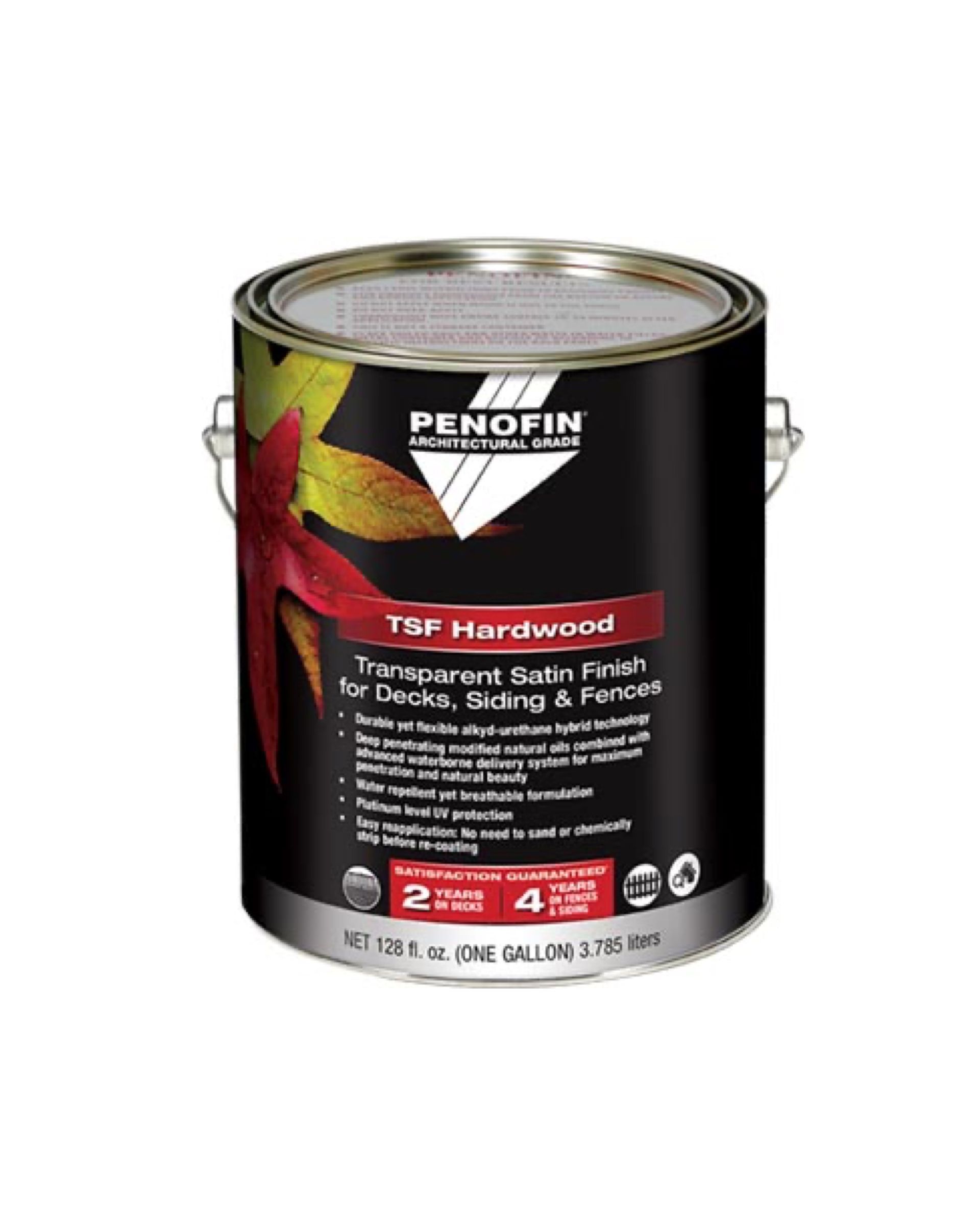 A can of penofin hardwood paint on a white background.