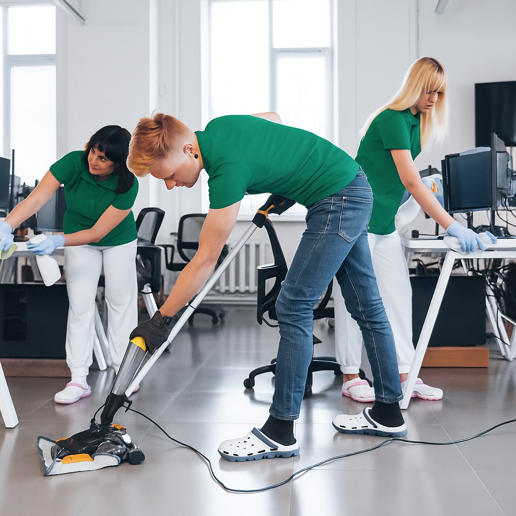 professional cleaning crew in Maryland cleaning an office.
