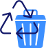 Blue trash can with recycling arrows.