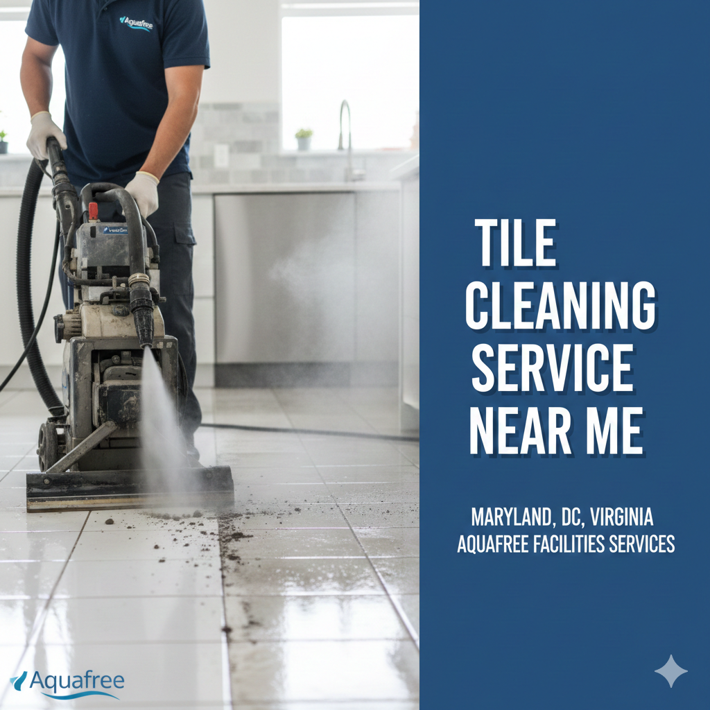 Tile cleaning with a machine. Text says 