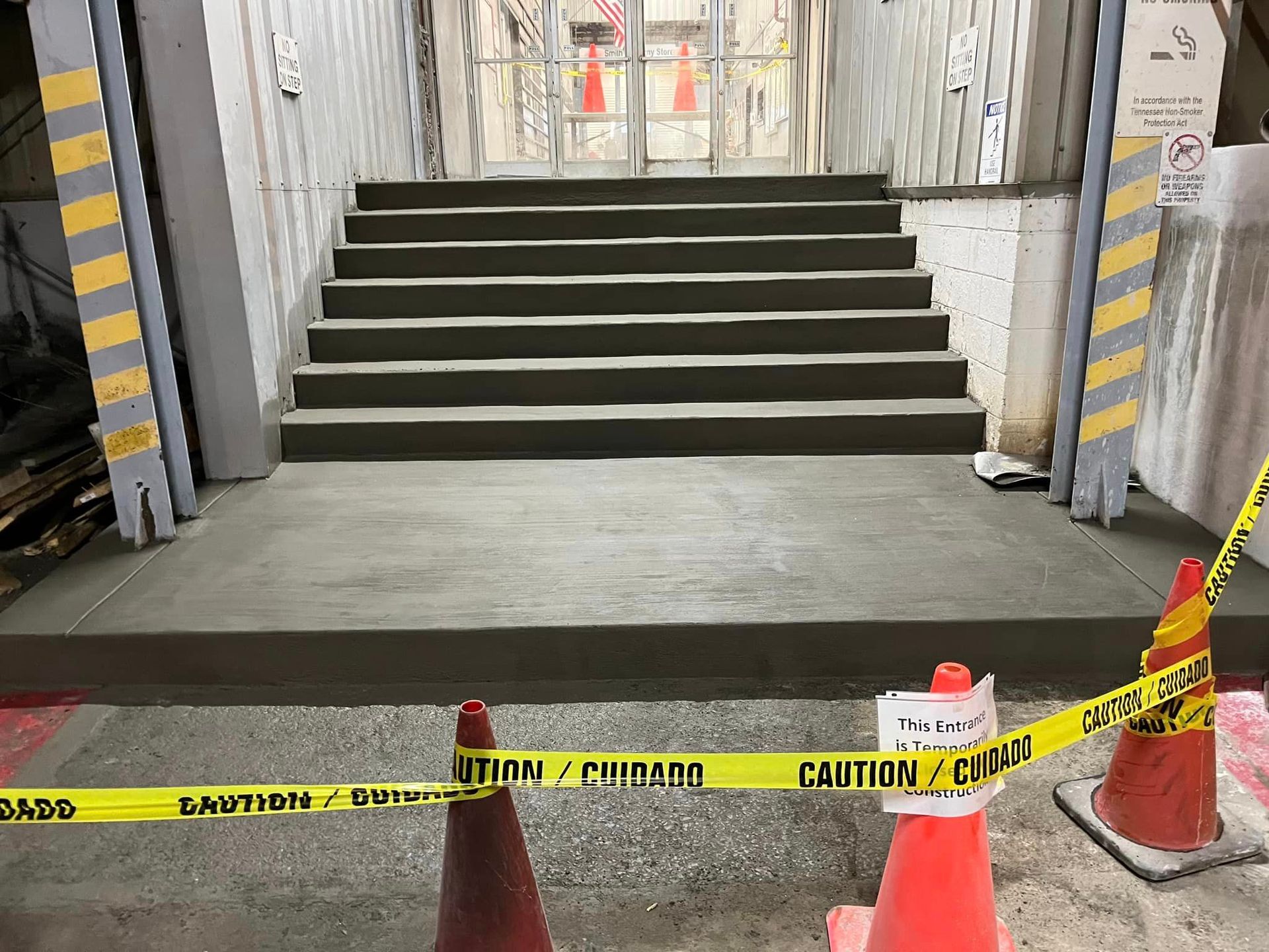 A set of stairs are being built in a building.