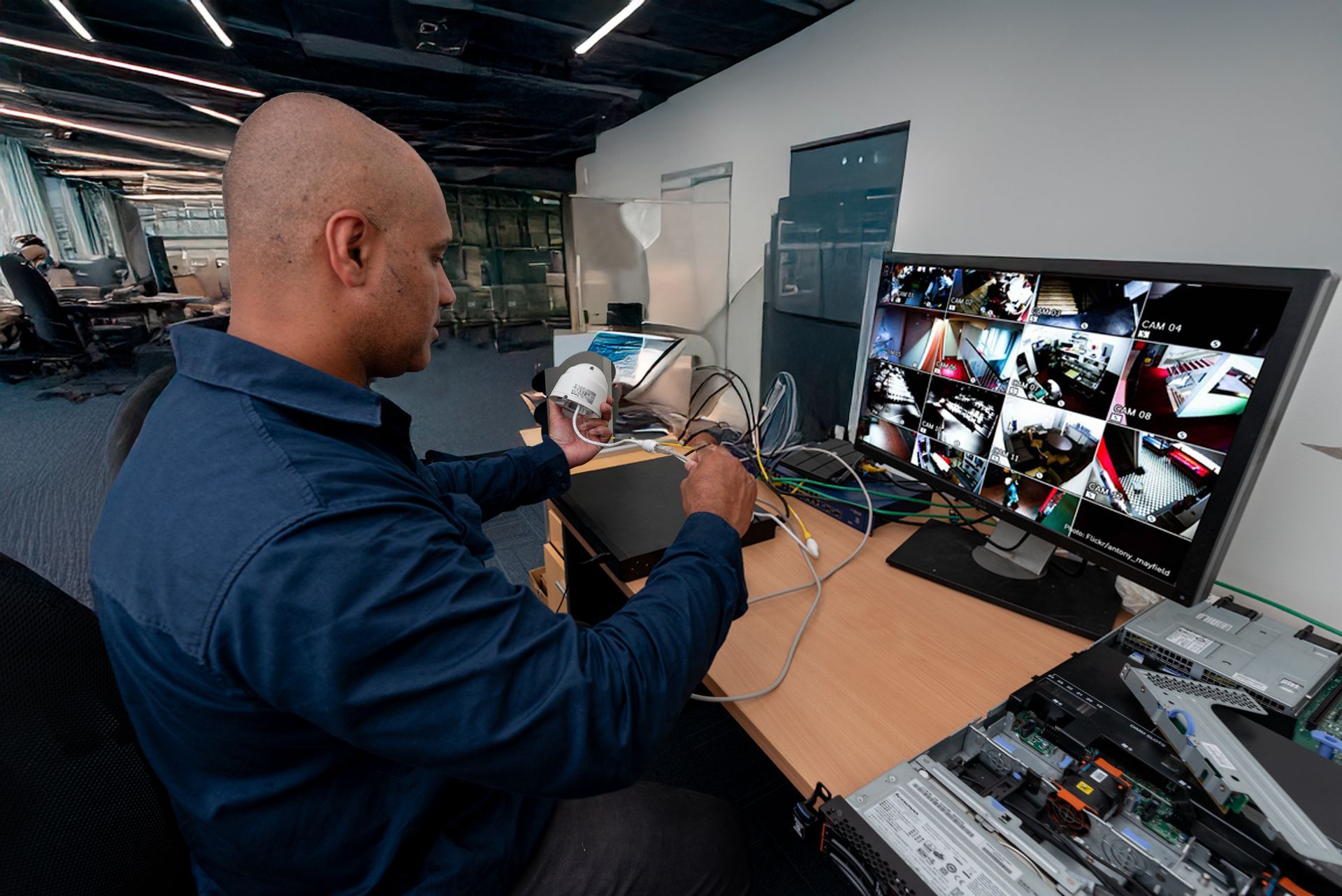 Security Camera With Black Lens White Housing Mounted in Control Room — NQ Video Surveillance in Bungalow, QLD