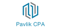 A blue and gray logo for pavlik cpa on a white background.