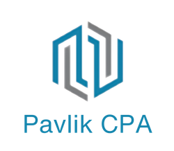 A blue and gray logo for pavlik cpa