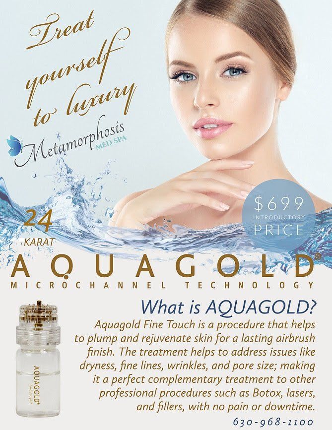 An advertisement for aquagold microchannel technology with a woman 's face on it.