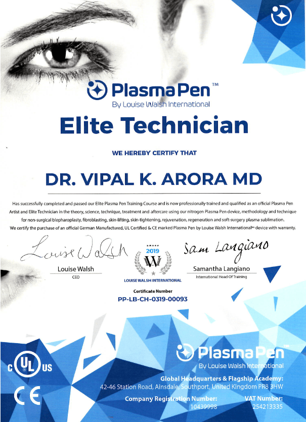 A certificate for a plasma pen elite technician