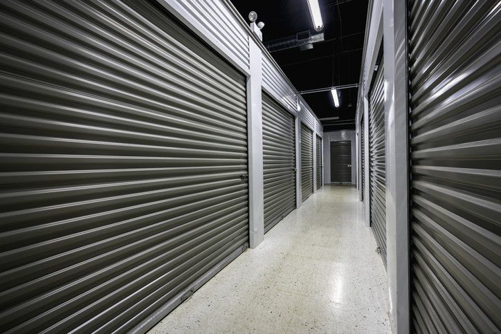 Self storage facility, metal doors with locks