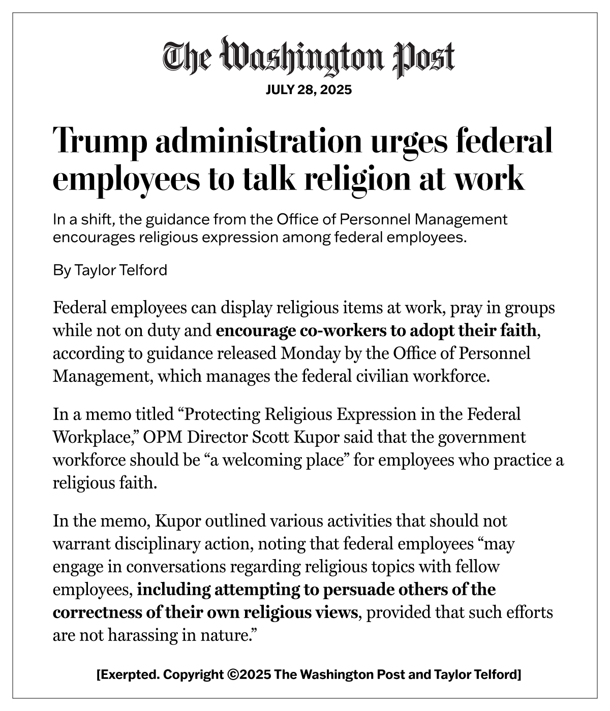 Does anyone want or need to be persuaded that their religion is “wrong”? When they’re at work?!