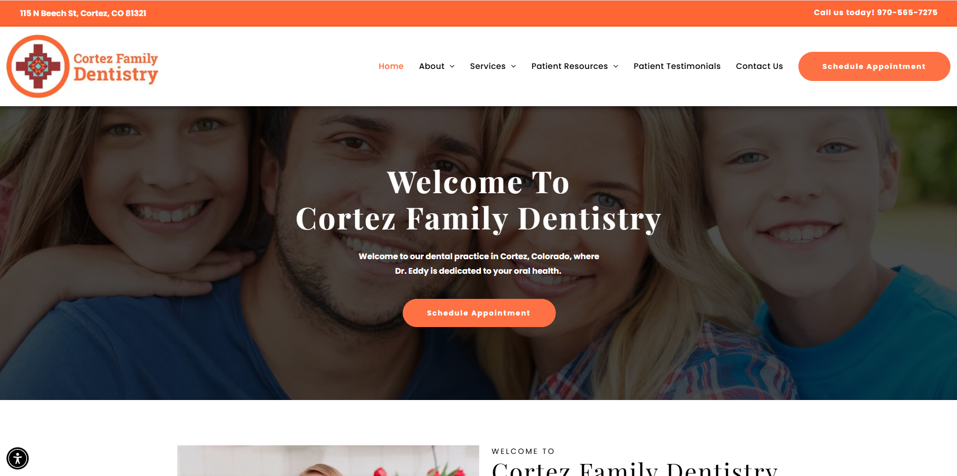 A website for tuscaloosa family dentistry shows a picture of a smiling face.