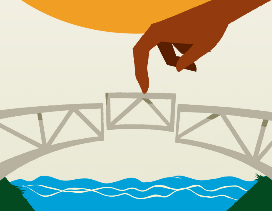 mão conectando a ponte para representar a metodologia de gestão social da Bridge, com nome de Conect