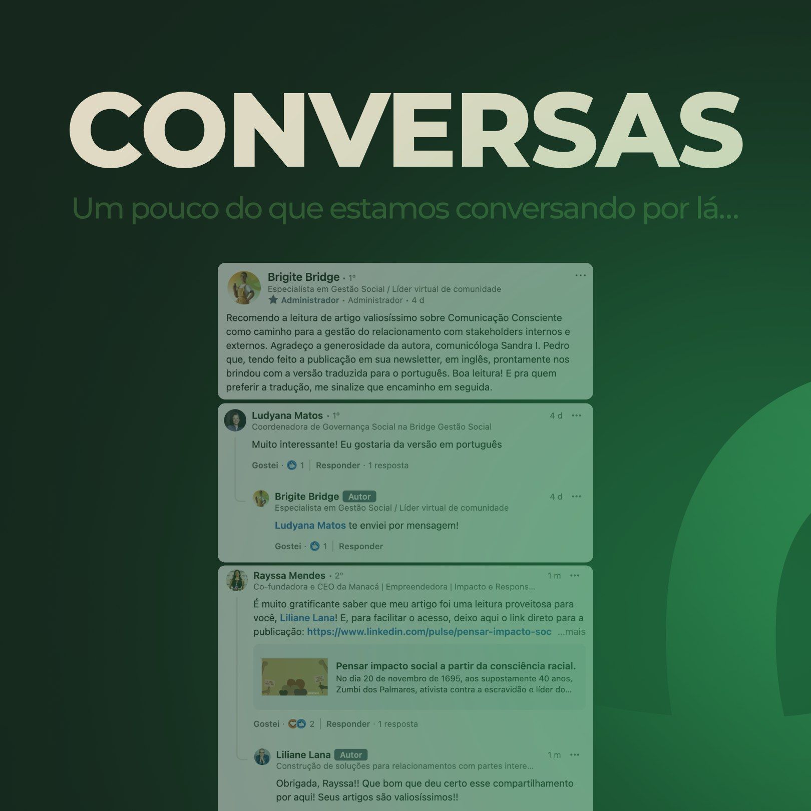 Post do instagram mostrando conversas dentro da Comunidade Apaixonados por Gestão Social