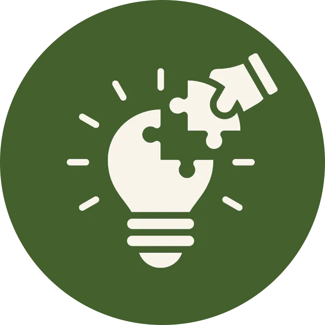 icone lampada com quebra-cabeça, representando valores Bridge, no circulo verde