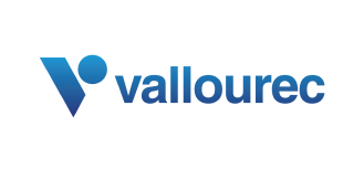 Um logotipo para uma empresa chamada vallourec com um V azul em um fundo branco.
