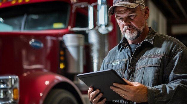 Truck driver in gray shirt and cap | Central Florida Diesel Performance