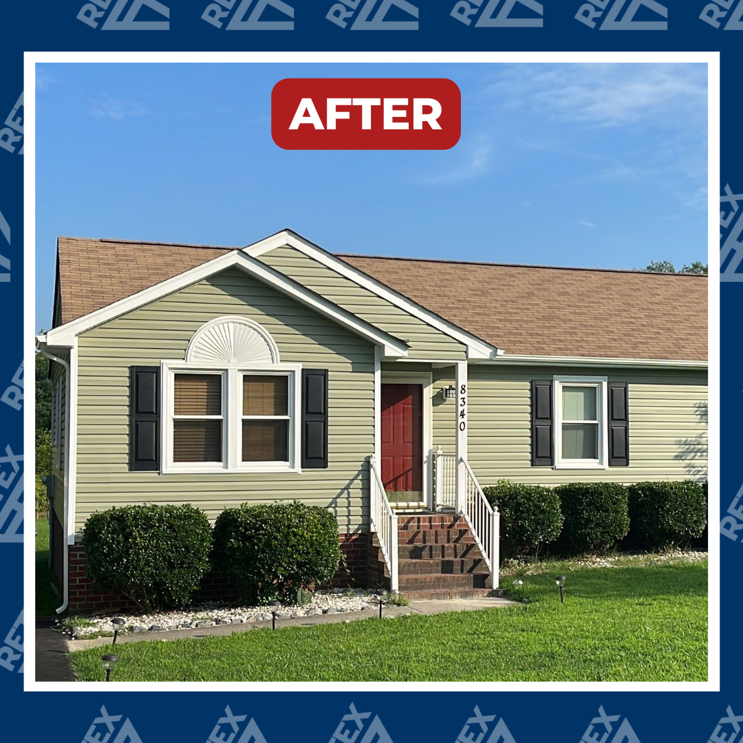 Graphic showing an after-installation image of a RETEX vinyl siding replacement in Mechanicsville, VA 23111.