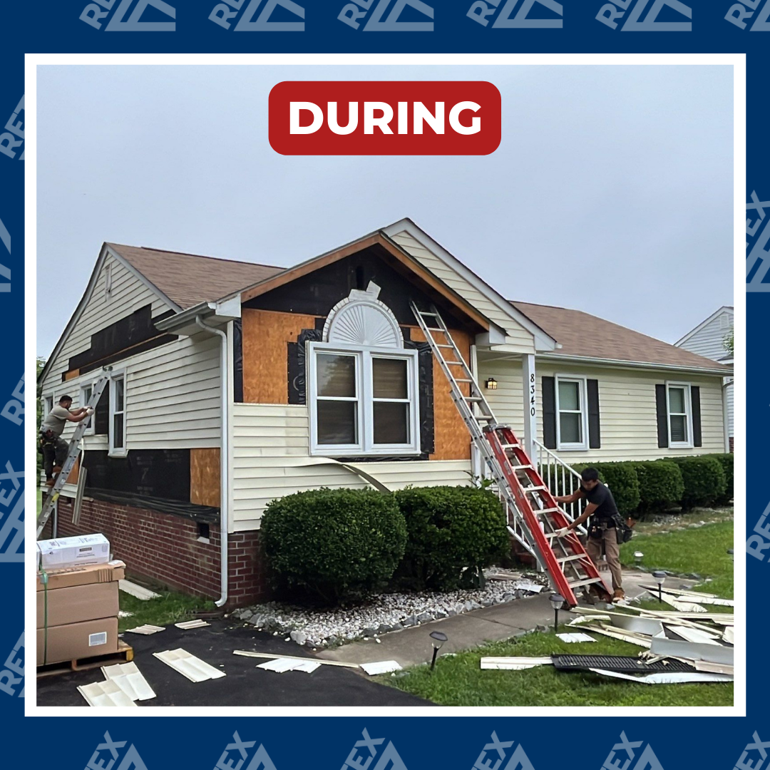 Graphic showing a during-installation image of a RETEX vinyl siding replacement in Mechanicsville, VA 23111.