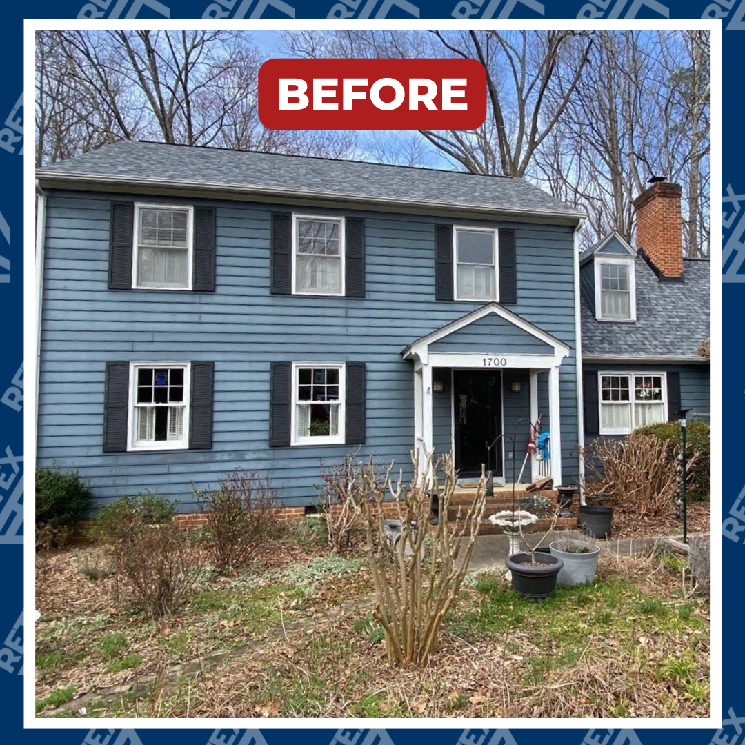 Photo graphic of a North Chesterfield VA home before RETEX replaced its siding in 2024.