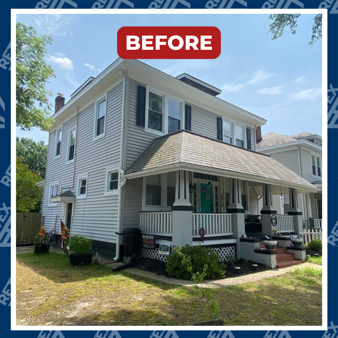 Graphic of a before image of a RETEX siding and window replacement in Richmond VA. Certainteed Restoration
