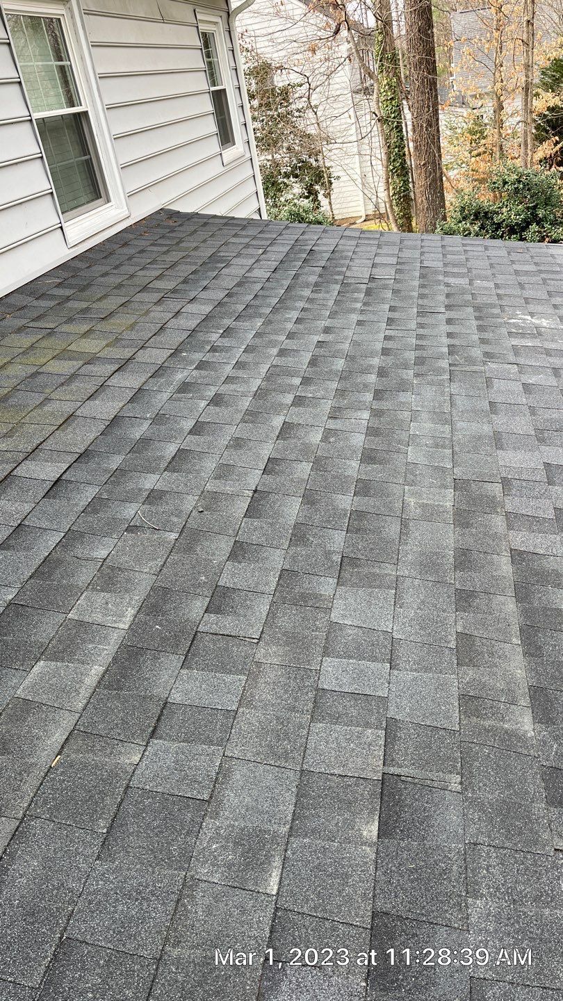 A after image of a RETEX skylight removal project in North Chesterfield VA 23236, showing new roof shingles installed.