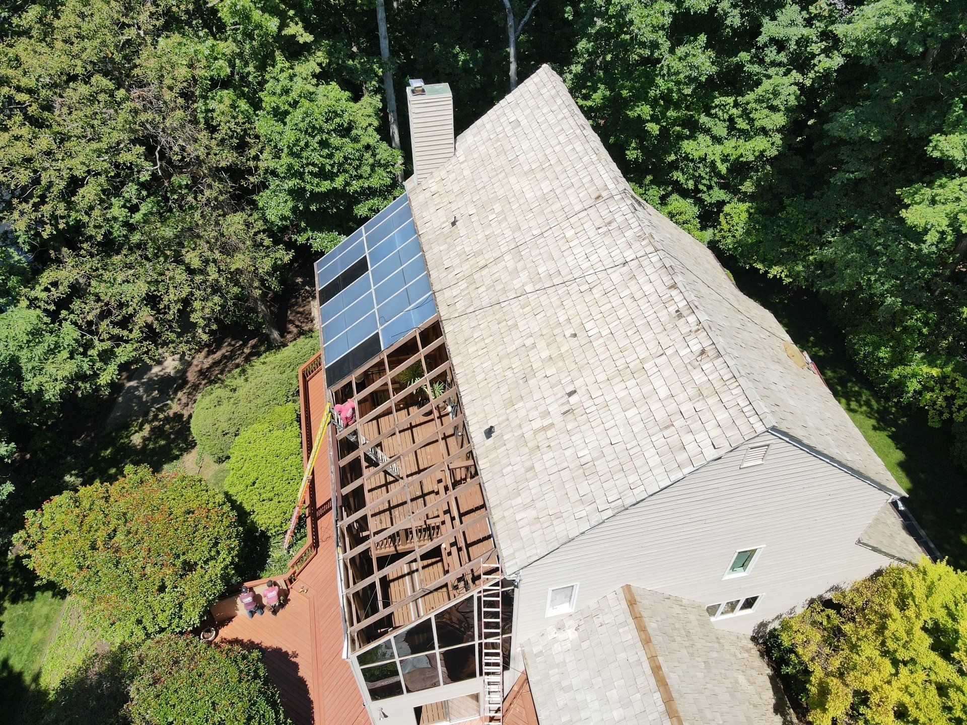 A during-installation image of RETEX solarium replacement in Salisbury neighborhood of Midlothian VA.