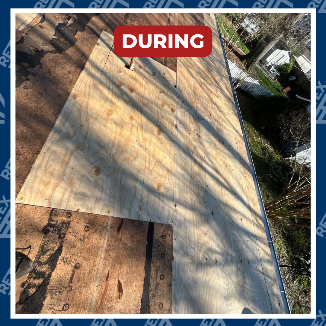 During-installation image of TPO flat roof installation in Richmond VA 23226. Photo by RETEX's Katelyn Lewis.