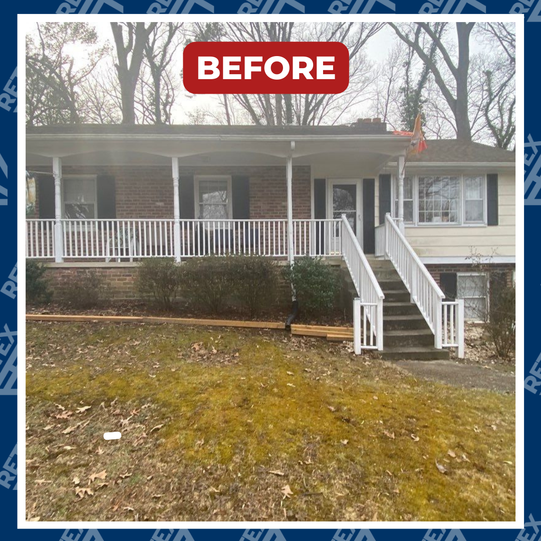A graphic showing a before-install photo of a North Chesterfield home that RETEX replaced the siding and windows for in 2024.