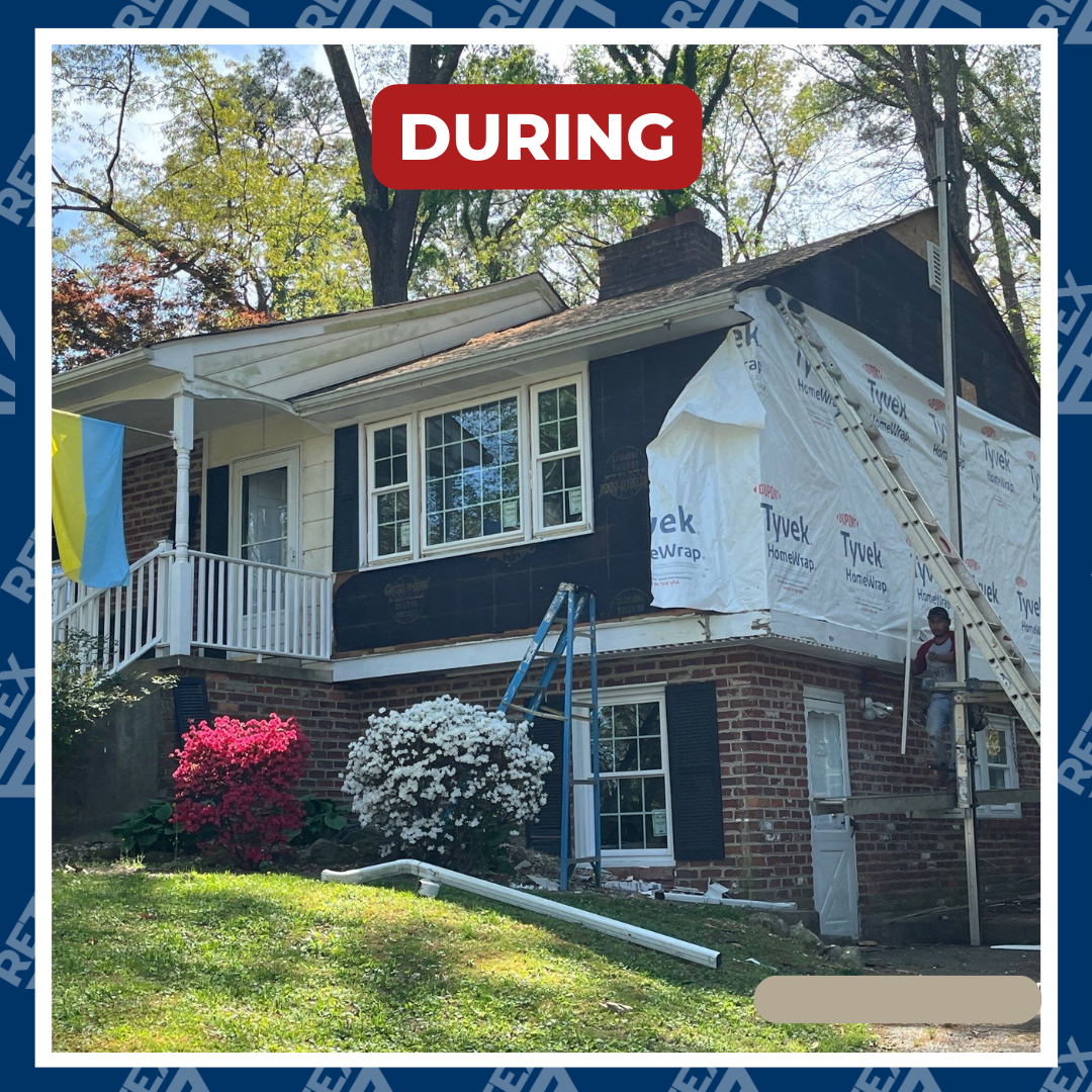 A graphic showing a during-install photo of a North Chesterfield home that RETEX replaced the siding for in 2024.
