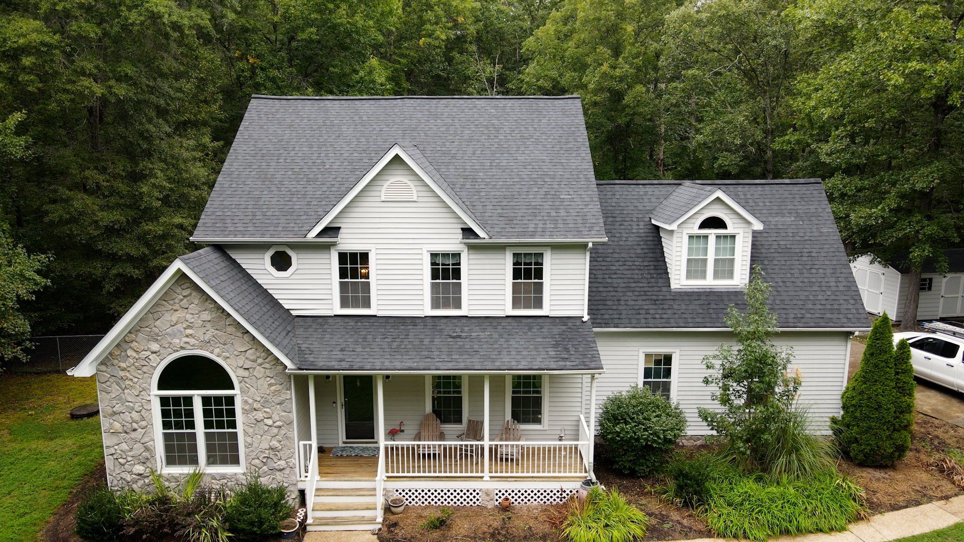 An after-installation image of a RETEX roof replacement in Moseley, VA 23120. GAF Timberline