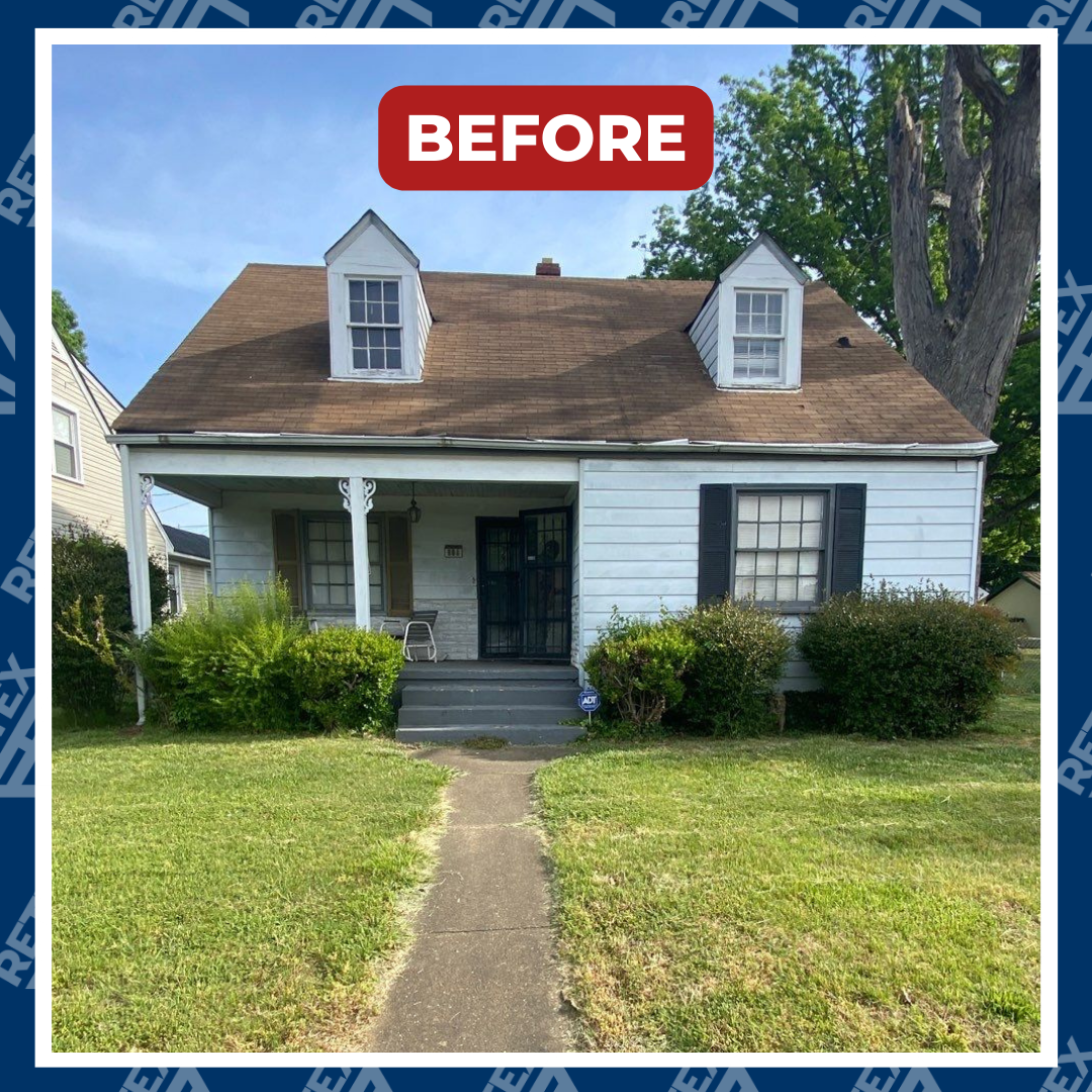 A graphic of a before-installation image of a RETEX roof replacement in Richmond, VA 23222.