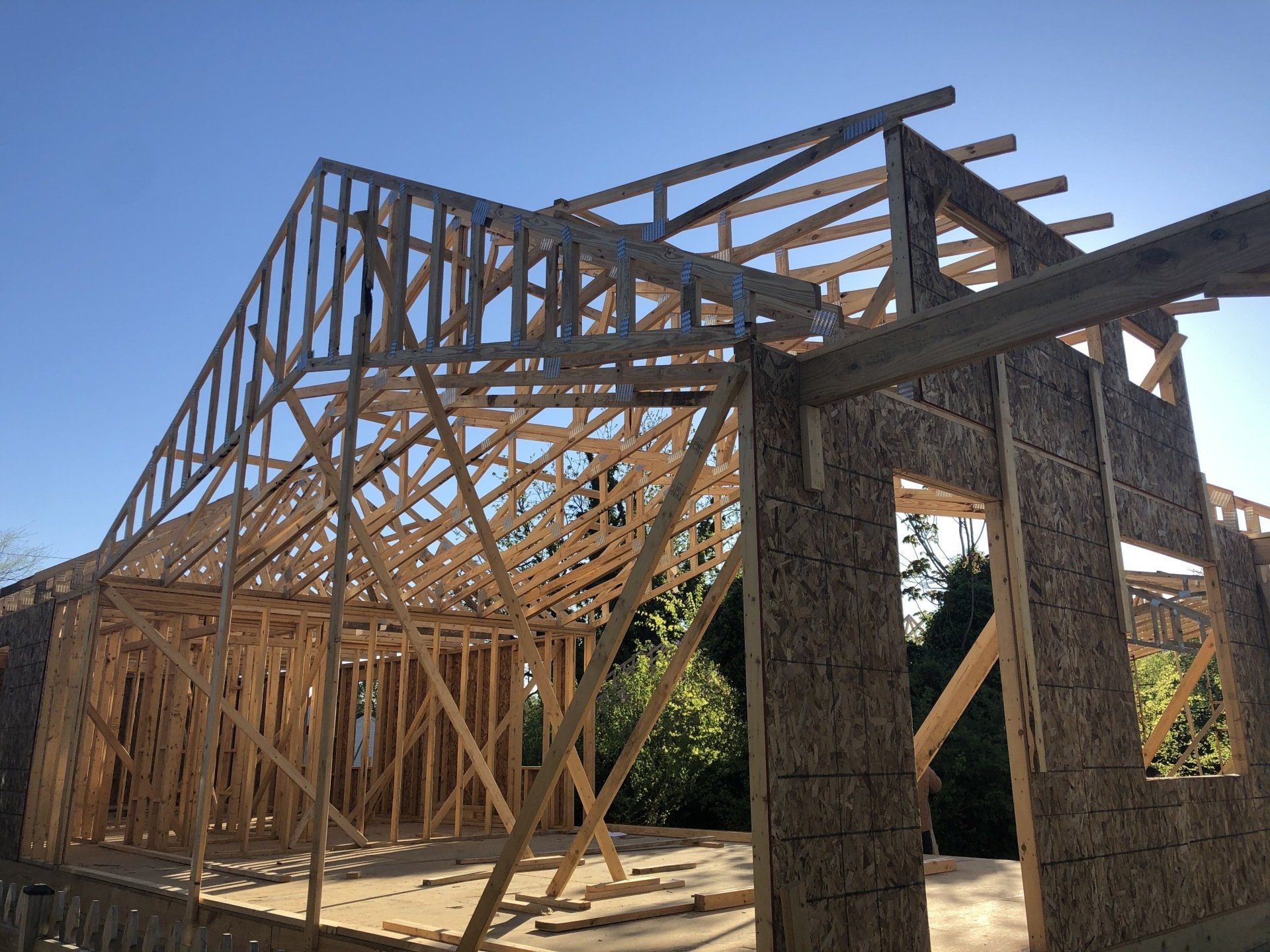 Image of framing work during Richmond Habitat for Humanity volunteer site in April 2021.