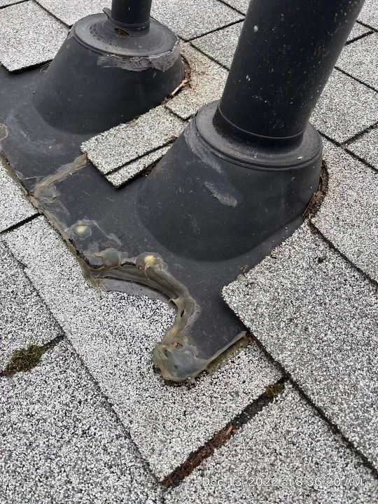 Imaged of damaged pipe collar, captured during a RETEX roof assessment in Richmond VA.