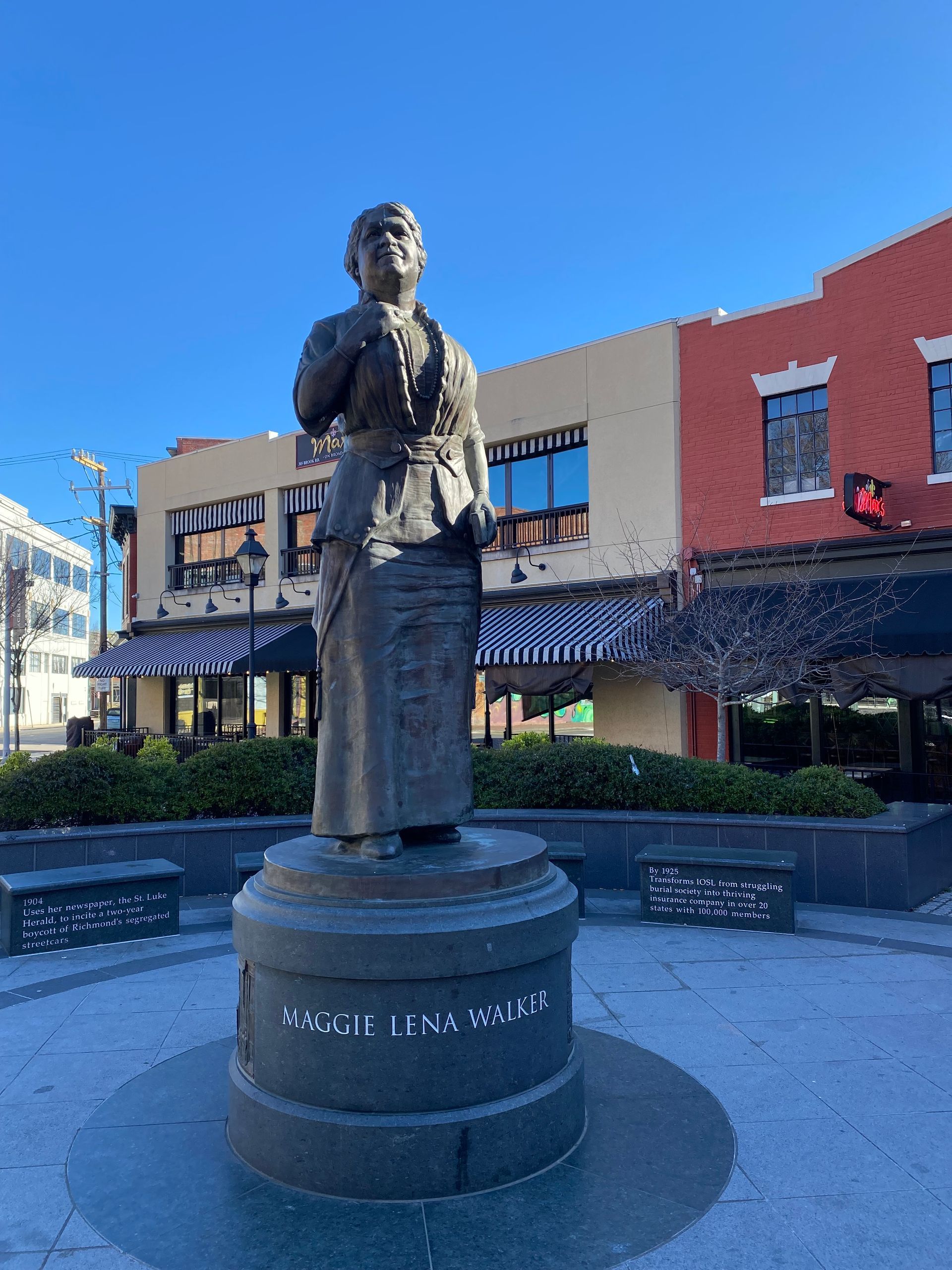 A statue in downtown Richmond of Maggie Walker.