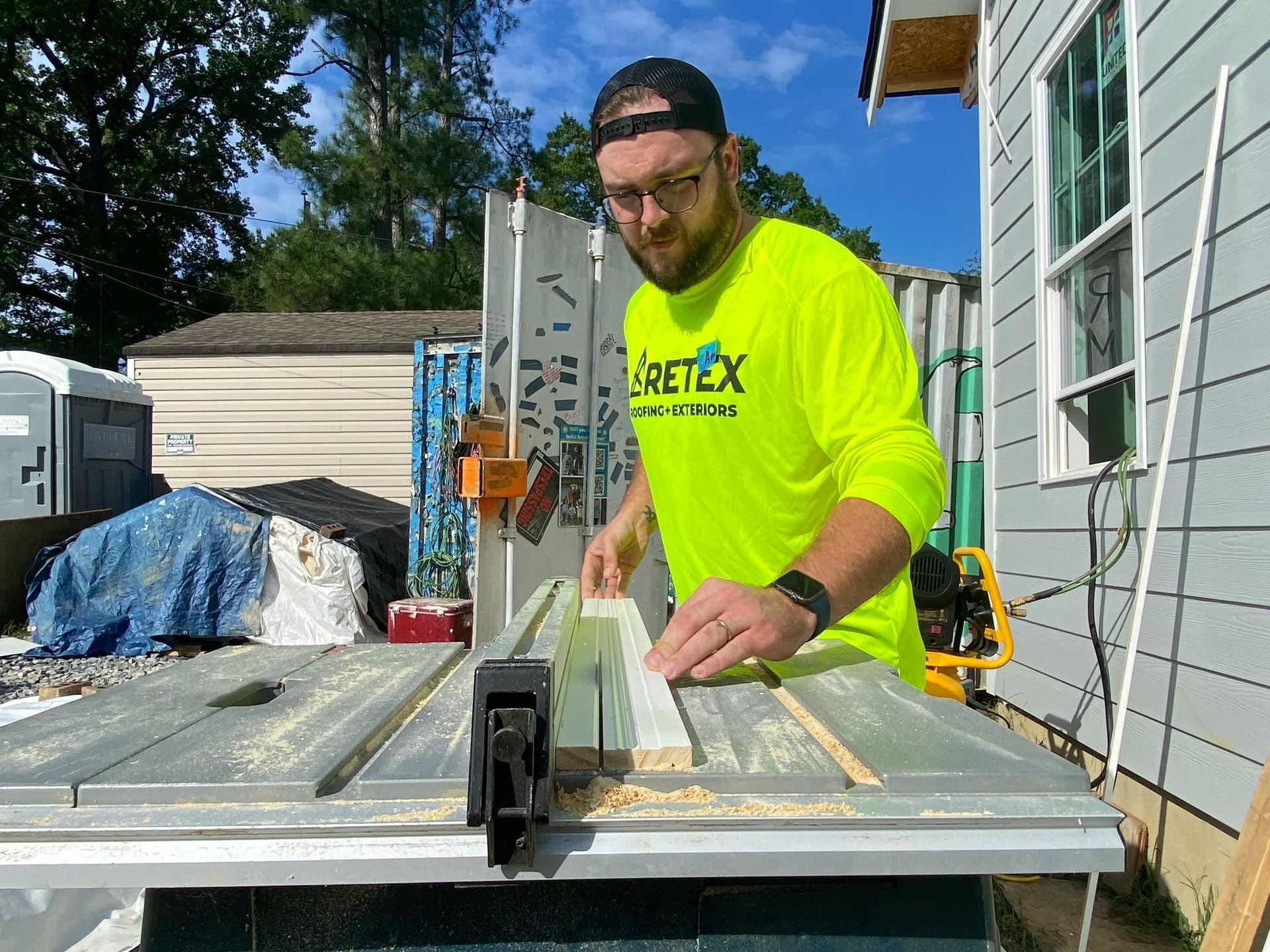 Image of RETEX’s Mark Erickson and Andy Connor volunteering with Richmond Habitat for Humanity in May 2023.