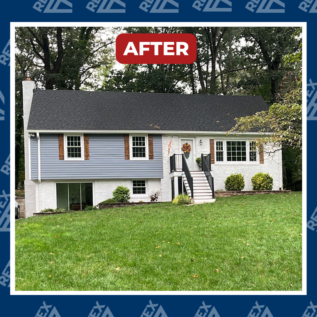 A graphic showcasing the after photo of a RETEX siding replacement project for a North Chesterfield VA home.