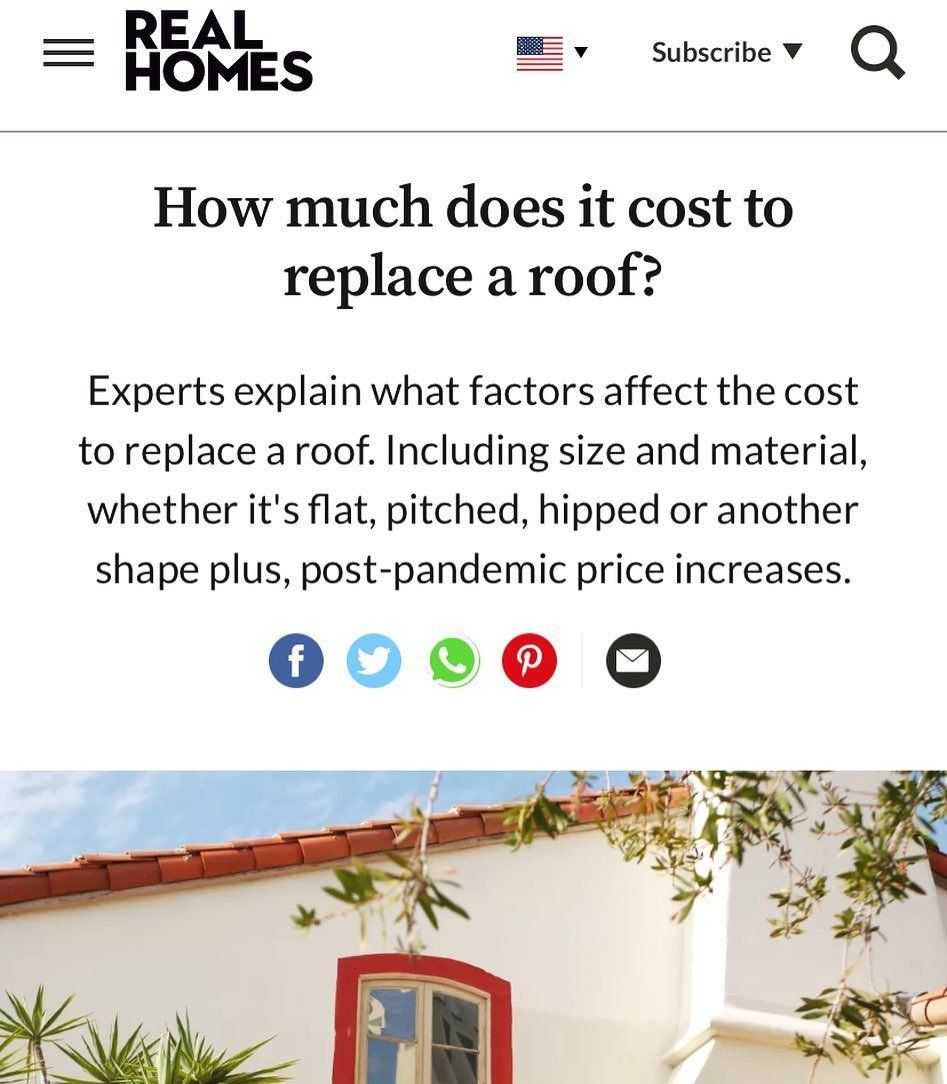 Snapshot of 2022 Real Homes feature article RETEX's Josh Lewis contributed to, about the cost of replacing a roof.