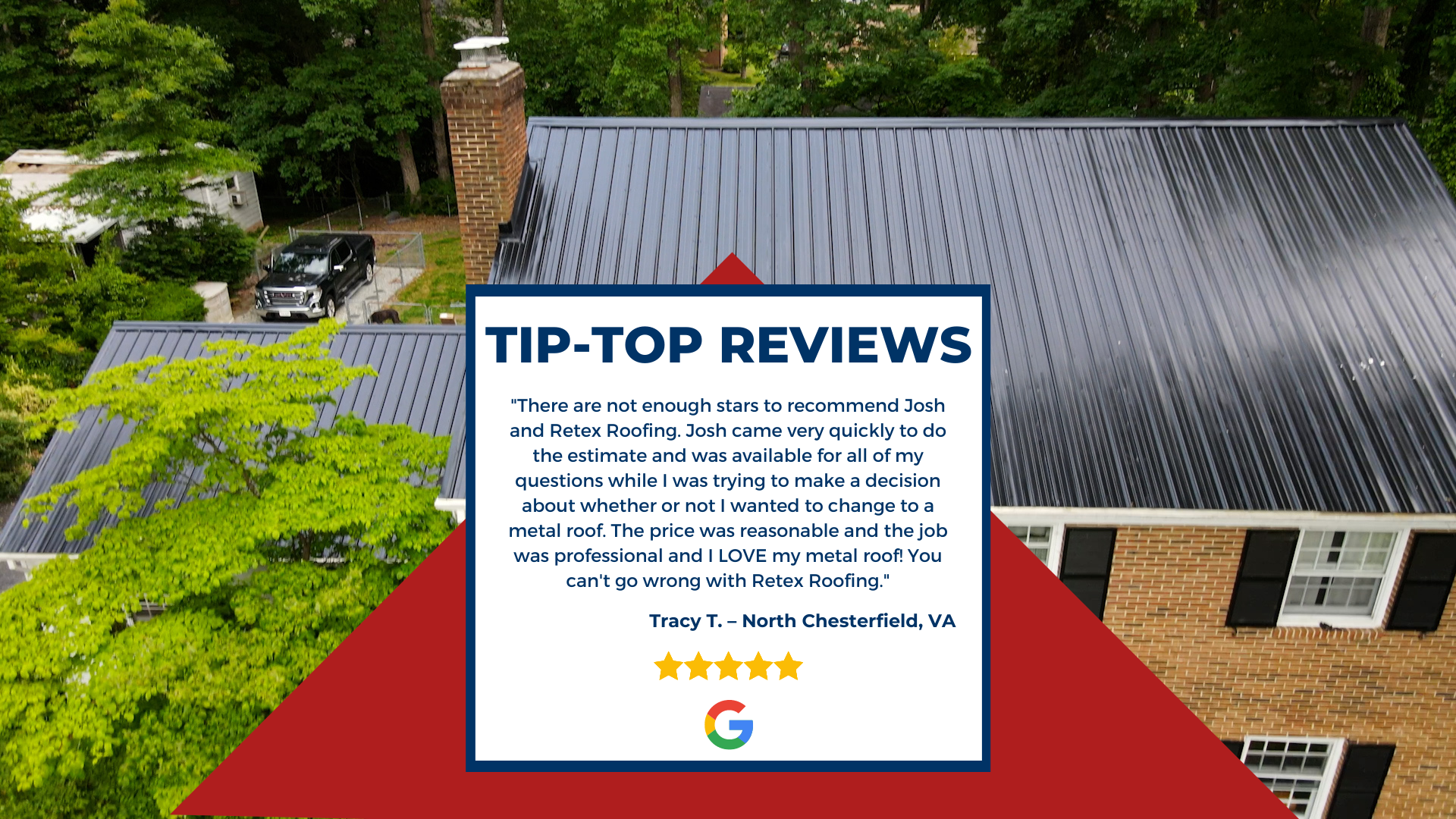 An infographic of a RETEX client's 5-star Google review.