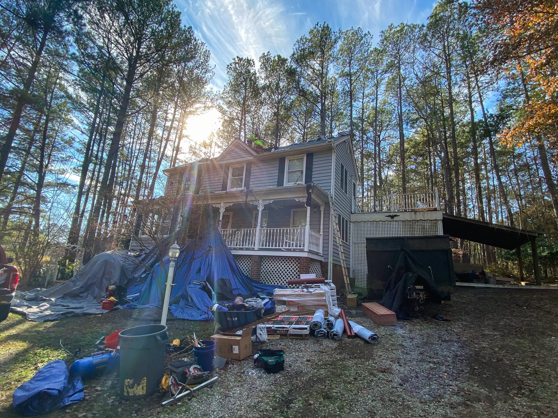 During-installation image of RETEX roof installation in Moseley VA 23120.
