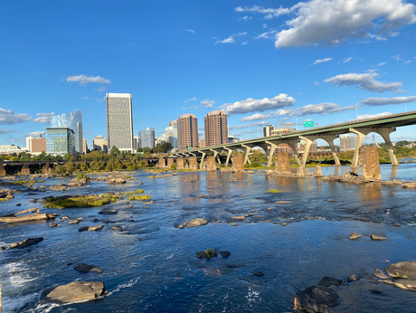 Image of Richmond VA skyline from James River vantage point. Photo by RETEX's Katelyn Lewis.