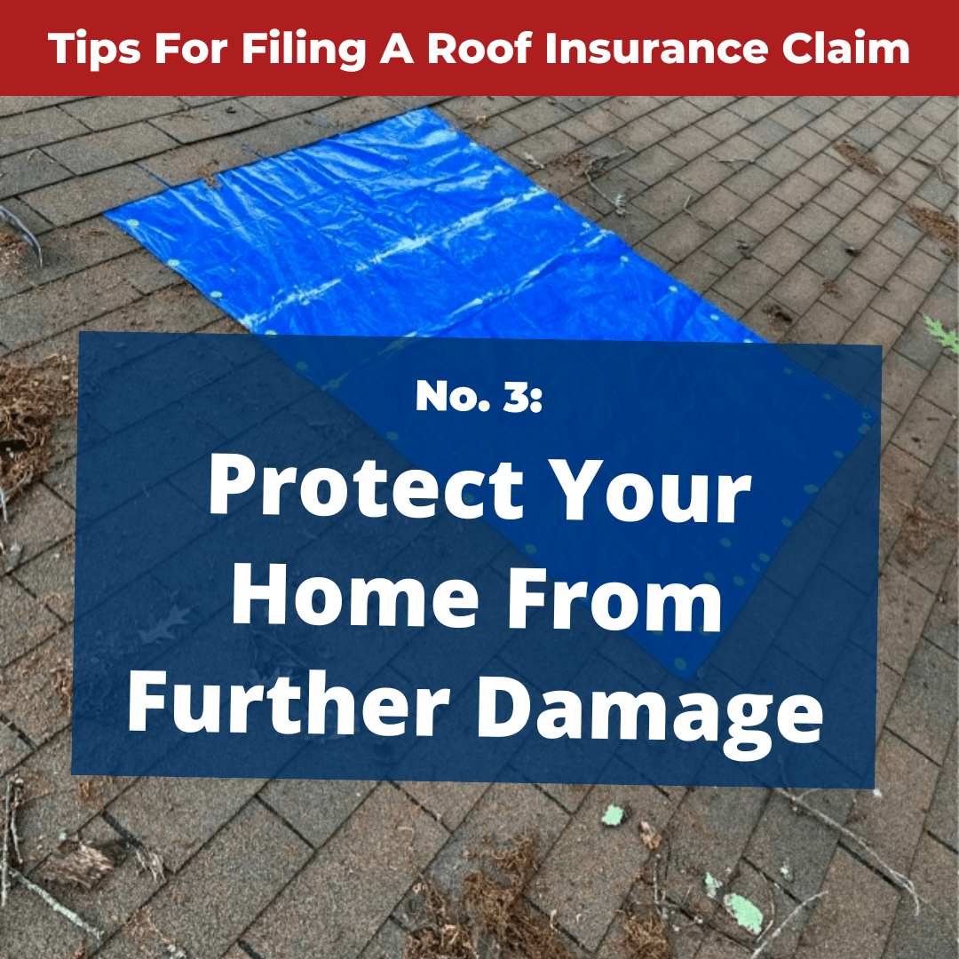 A graphic with missing shingles in the background. Text – No.3: Protect Your Home From Further Damage.