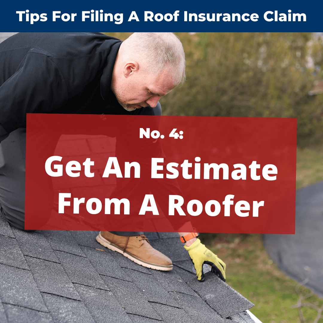 Infographic with image of RETEX's Mark Erickson in background. Insurance tip text: Get an estimate from a roofer.