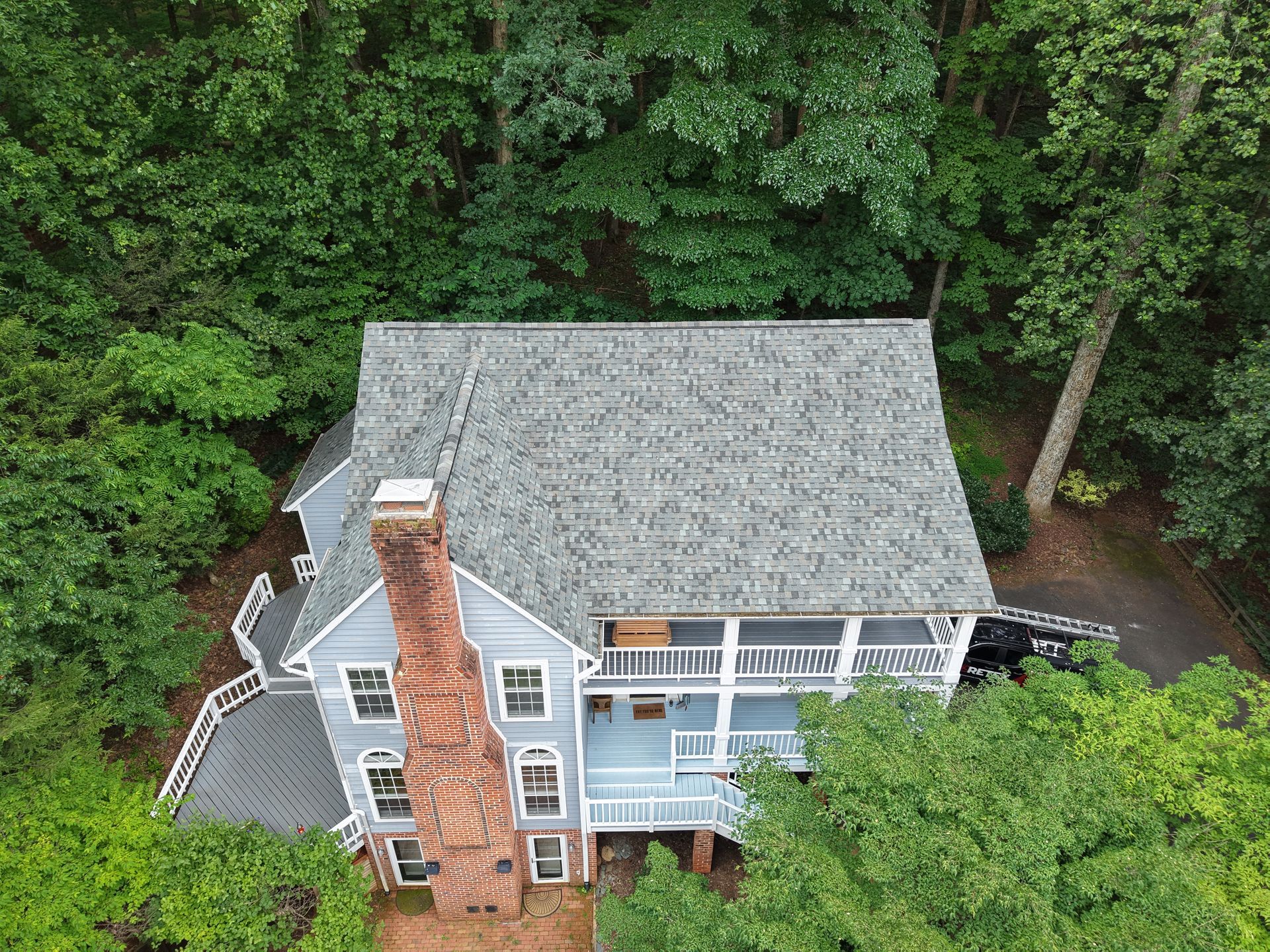Photo of RETEX roof replacement in Richmond VA. GAF Timberline Charcoal architectural asphalt shingles.