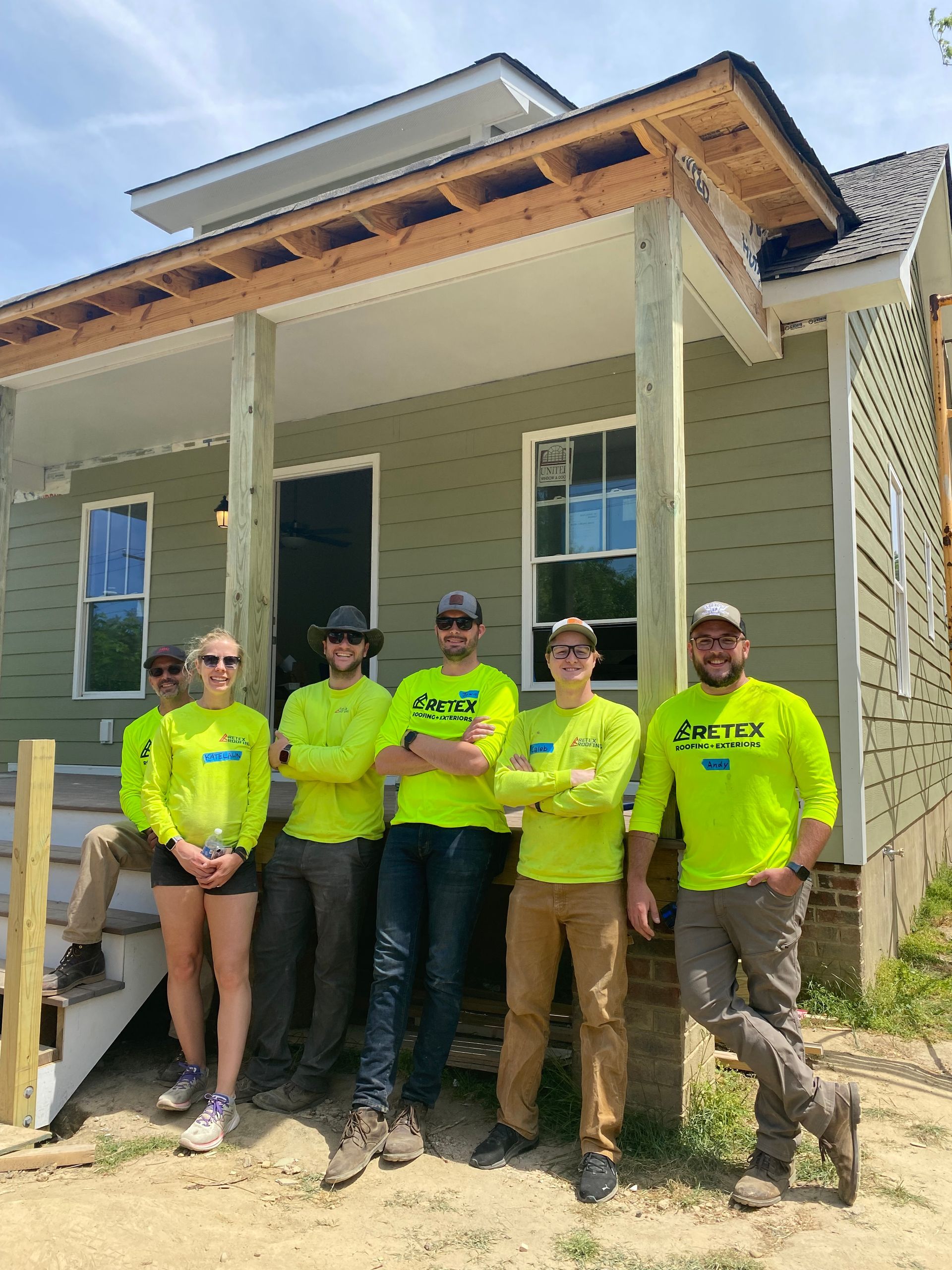 RETEX's Mark Scarpino, Katelyn Lewis, Josh Lewis, John Gordon, Caleb Hennon, and Andy Connor at Richmond Habitat site.