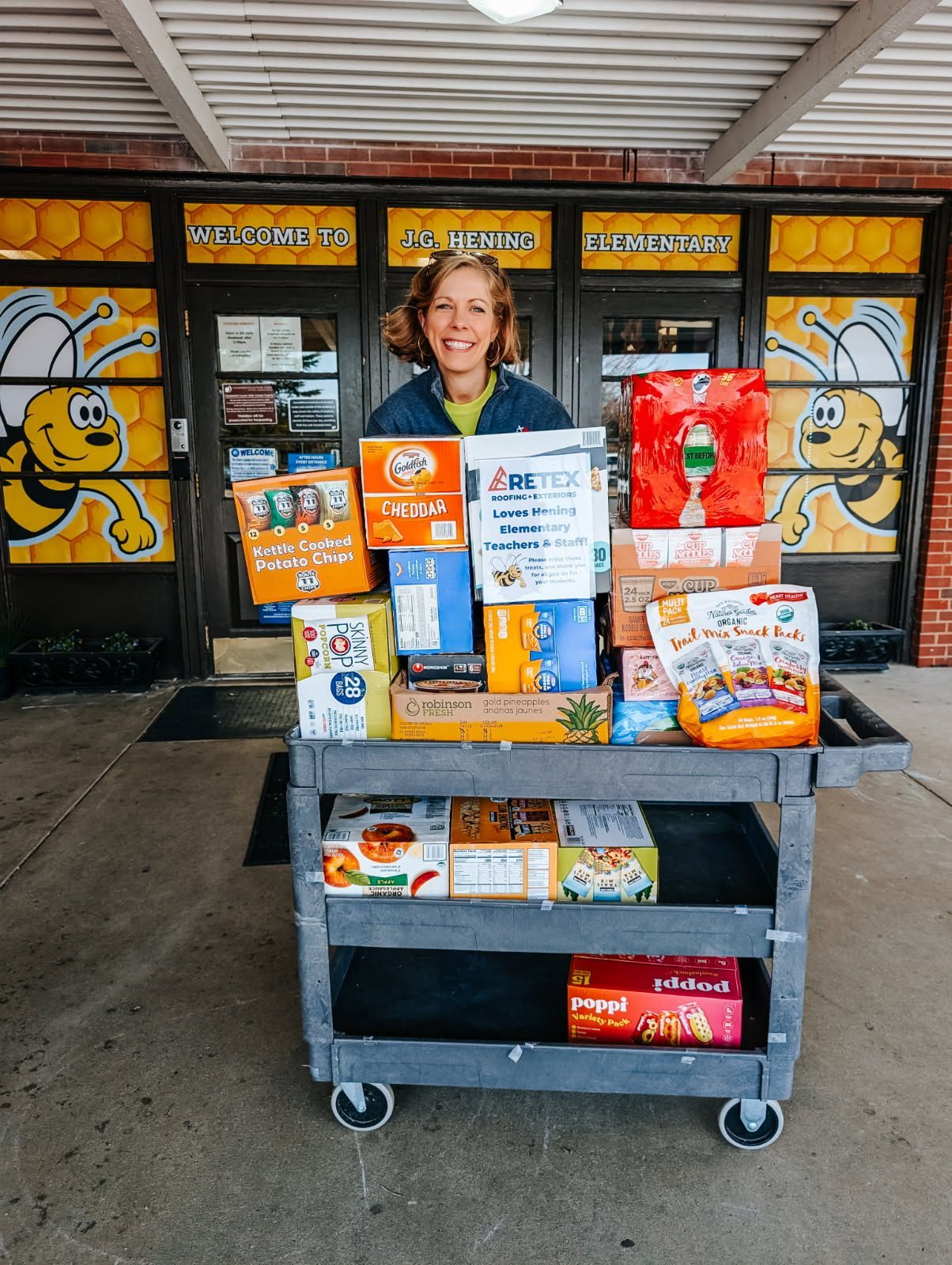 Retex's Katelyn Lewis at Teacher Sponsor snack drop off in March, for Hening Elementary.