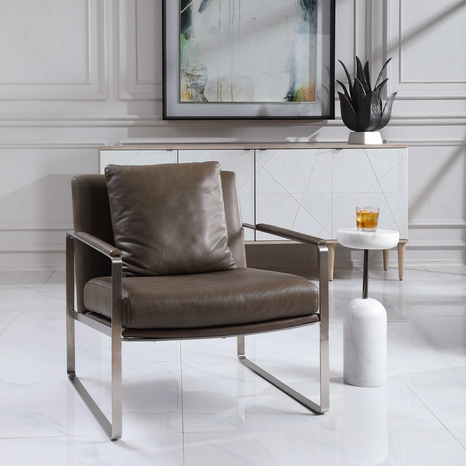 Square leather-padded chair is retro and on trend for 2021