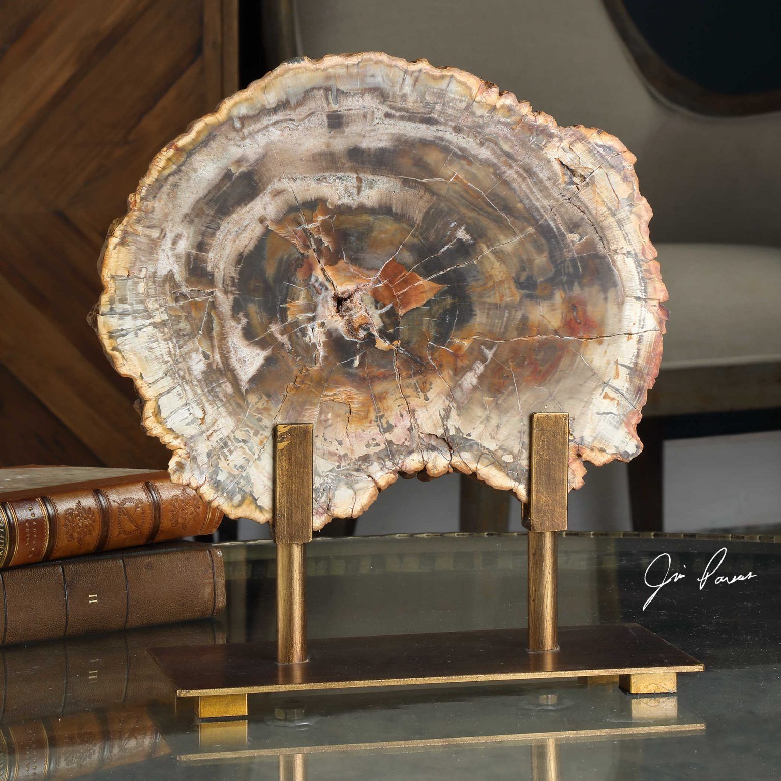 Petrified wood decor compliments the granny chic style