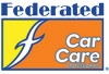 The logo for federated car care is orange and yellow.