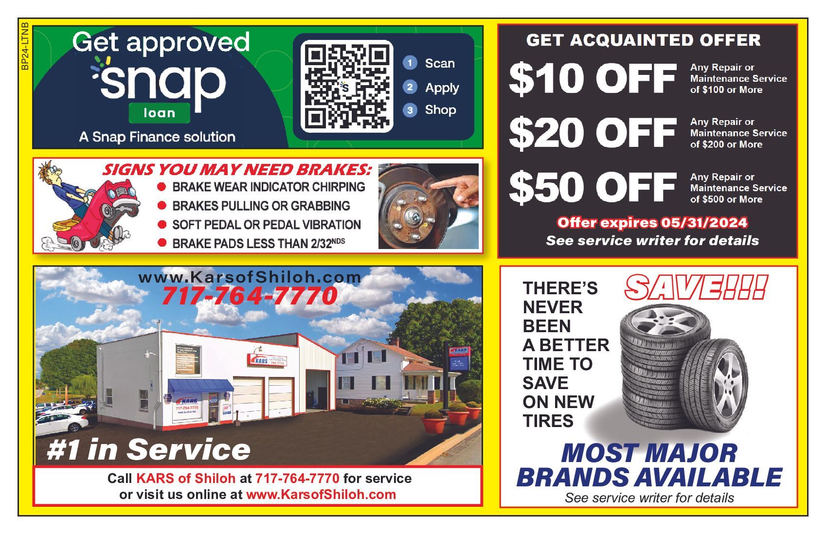 A kars auto service advertisement with a picture of a garage