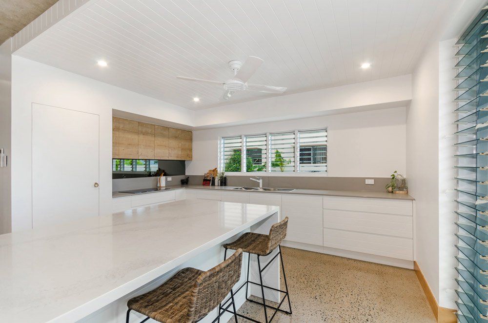 Pallarenda Beach House Minimalist Kitchen — Award-Winning Builders in Townsville, QLD