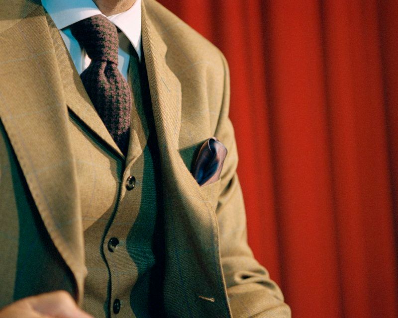 Close up of the Stewart Christie & Co. Tailored Tweed suit worn byMark Adams Artistic Director Edinburgh International Film Festival