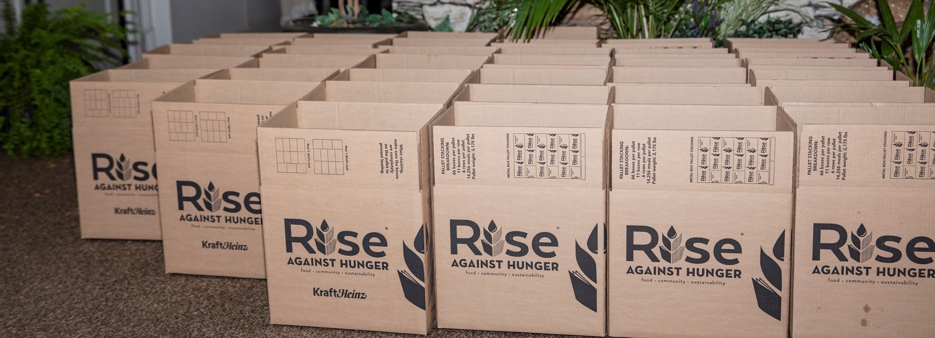 Rows of brown paper bags with 